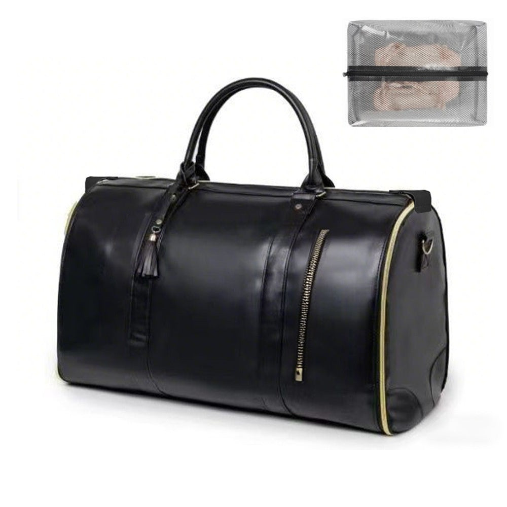 Foldable PU Leather Travel Bag - Lightweight Large Capacity Duffel with Garment Storage for Business & Weekend Trips