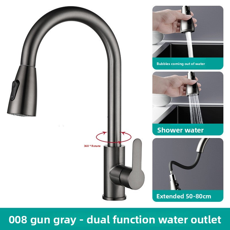 Modern Pull-Out Kitchen Faucet with Flexible Hose - Brushed Nickel 2-Function Swivel Spout Sink Mixer Tap