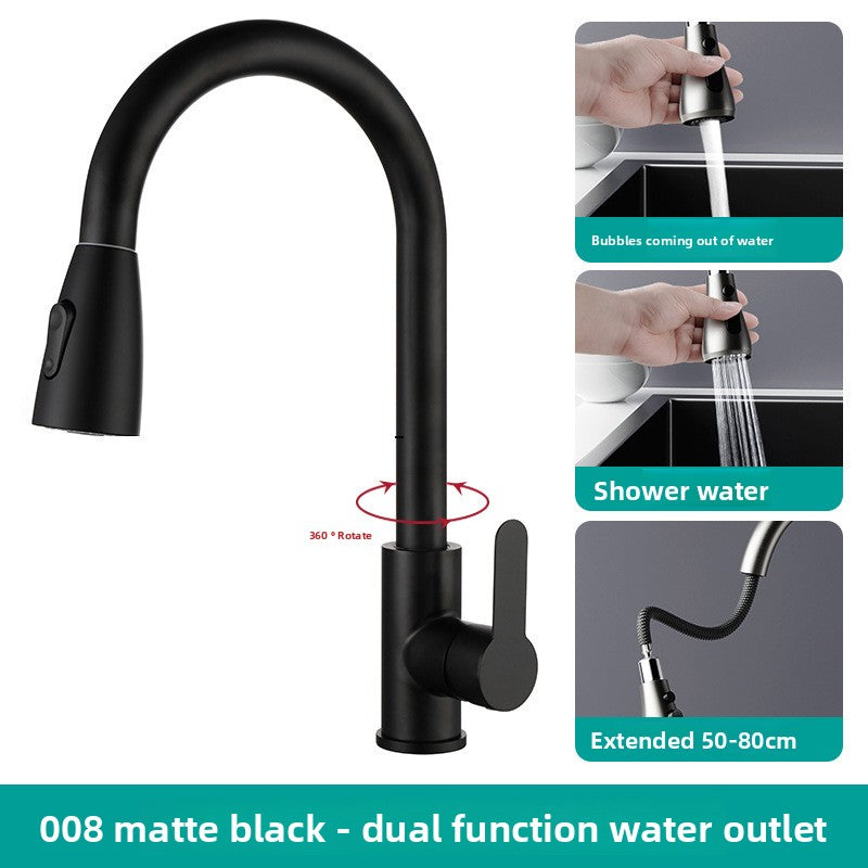Modern Pull-Out Kitchen Faucet with Flexible Hose - Brushed Nickel 2-Function Swivel Spout Sink Mixer Tap
