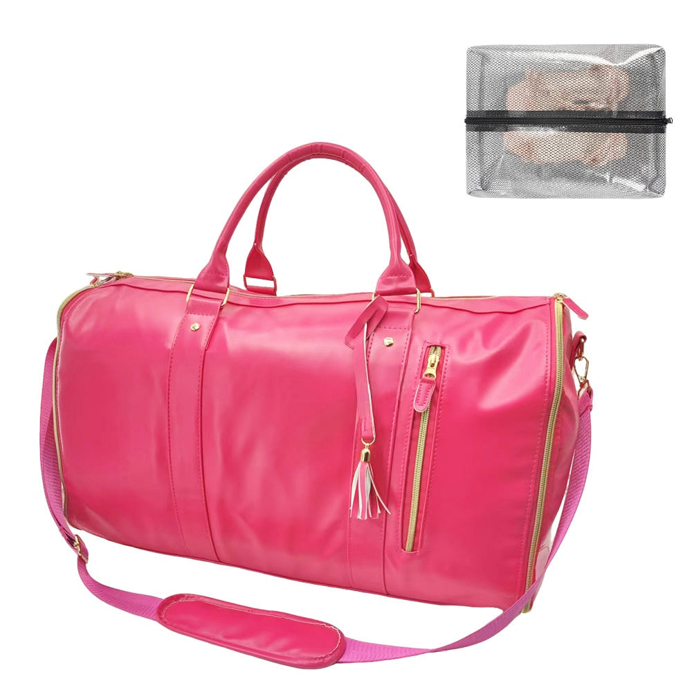 Foldable PU Leather Travel Bag - Lightweight Large Capacity Duffel with Garment Storage for Business & Weekend Trips