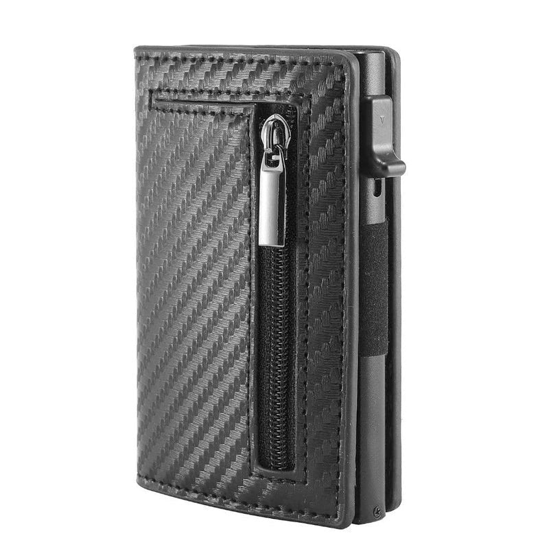 Luxury Genuine Leather RFID Blocking Wallet - Slim Pop-up Card Holder with Zipper