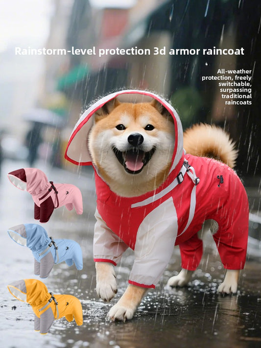 Premium Waterproof Pet Raincoat - Hooded Dog Poncho with Reflective Stripes - Outdoor Dog Rain Gear