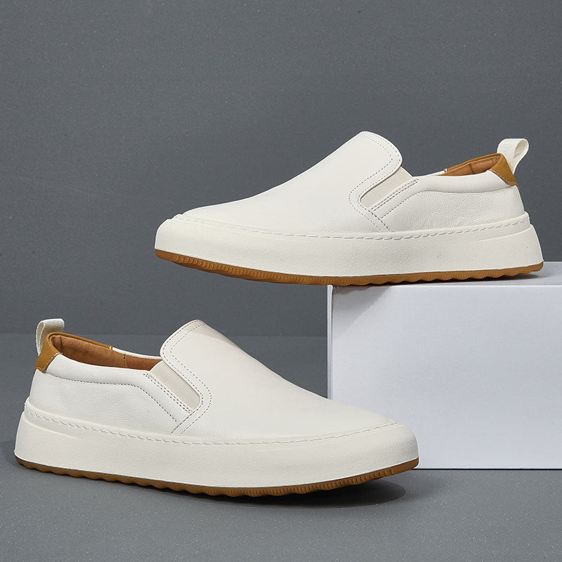 Premium Mens Genuine Leather Slip-On Loafers - Breathable Mesh Lining Comfortable Casual Walking Shoes