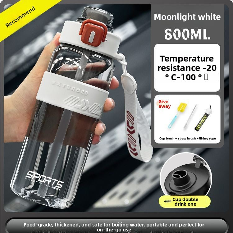 Insulated Sports Water Bottle with Carrying Rope - 800ml High-Temperature Resistant Flask for Gym, Hiking & Outdoor Activities