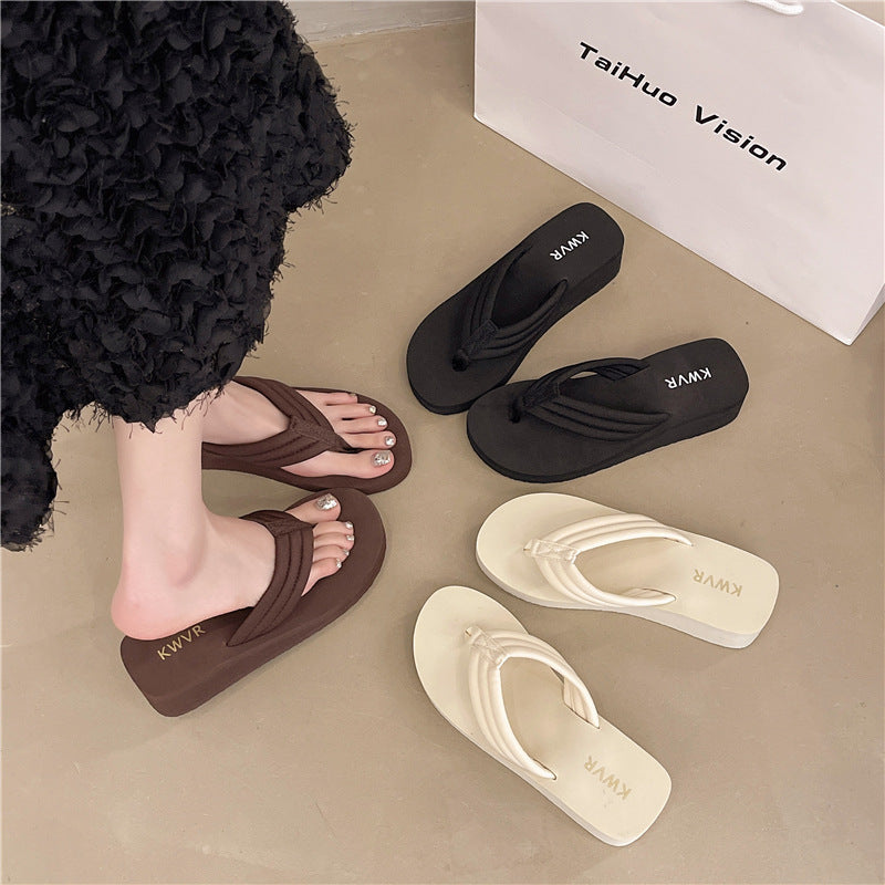 Women's Platform Wedge Sandals - Lightweight Anti-Slip Flip Flops with Comfortable Textured Sole for Summer