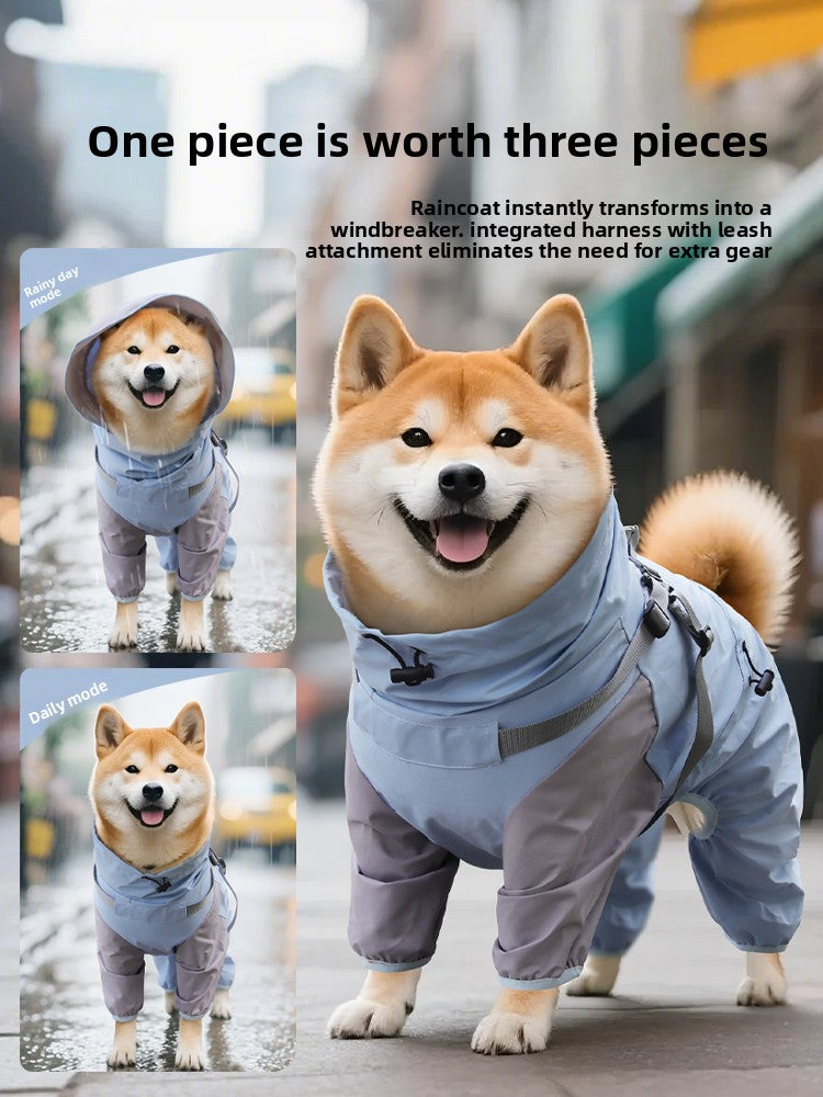 Premium Waterproof Pet Raincoat - Hooded Dog Poncho with Reflective Stripes - Outdoor Dog Rain Gear