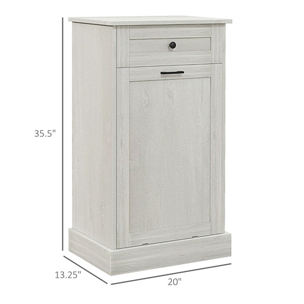 Tilt-Out Trash Bin Cabinet with Drawer & Rubber Wood Top - Hidden Kitchen Garbage Can Storage Holder