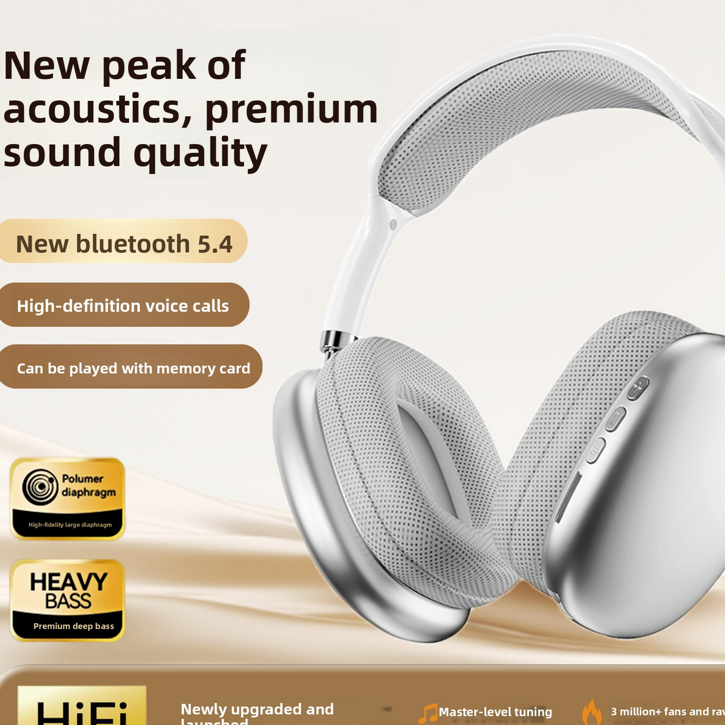 Wireless Bluetooth 5.4 Headphones with Long Battery Life - High-Definition HIFI Sound & Lightweight Comfort Design for All-Day Wear