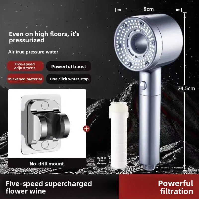 High-Pressure 5-Mode Shower Head with Built-in Water Purification Filter