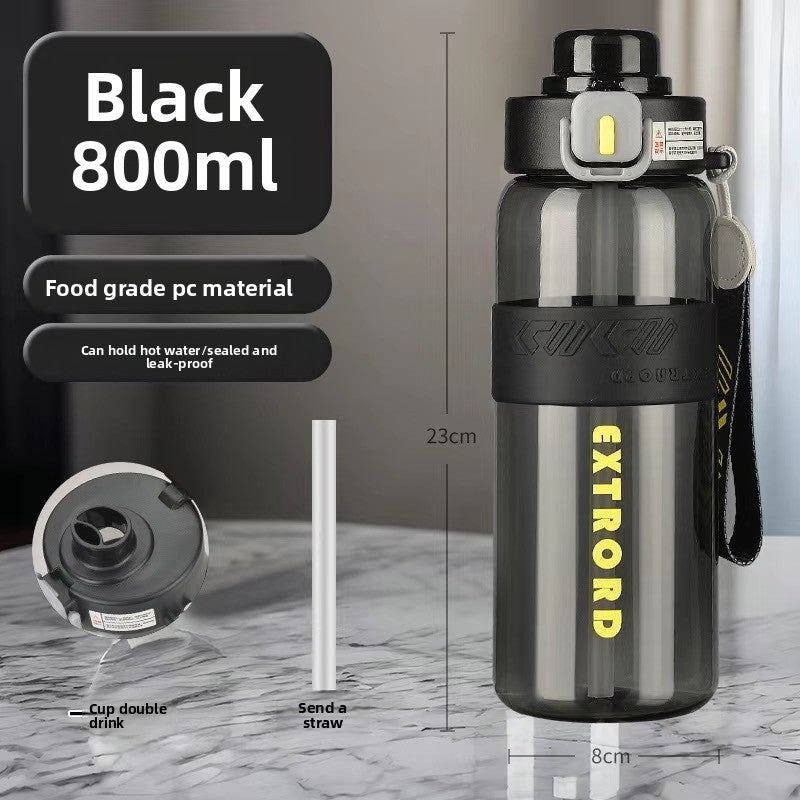 800ml Sports Water Bottle with Straw - Dual Drinking Design Leakproof Gym Bottle with One-Touch Handle Operation