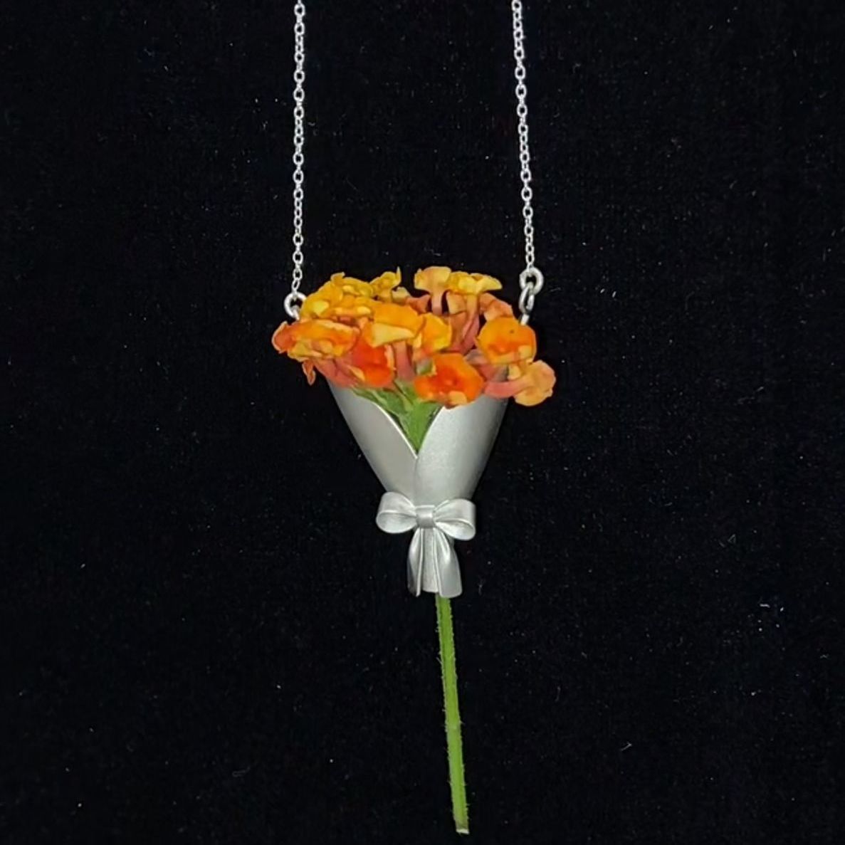 Handmade Floral Chinoiserie Copper Necklace - Elegant Bouquet Pendant Jewelry for Women, Unique Artistic Gift