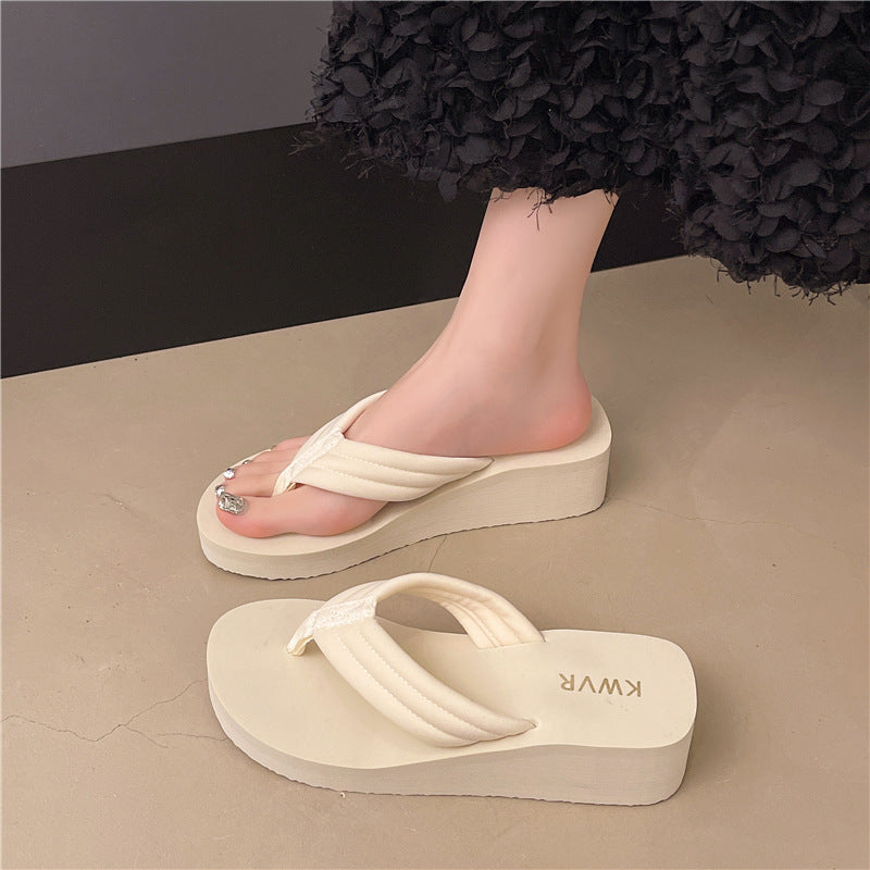 Women's Platform Wedge Sandals - Lightweight Anti-Slip Flip Flops with Comfortable Textured Sole for Summer
