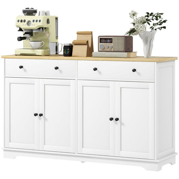 Wide White Kitchen Sideboard Buffet Cabinet with Wood Top - Modern Coffee Bar & Cupboard Storage