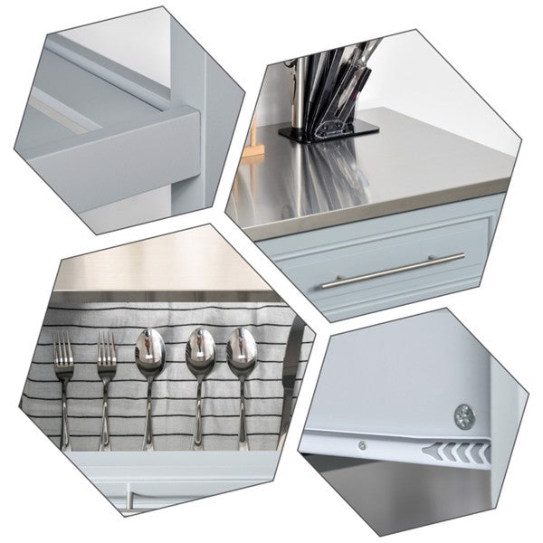 Modern White Kitchen Island with Large Countertop - Spacious Storage Cabinet with 2 Drawers & Double Shaker Doors - Elegant Kitchen Workstation & Sideboard