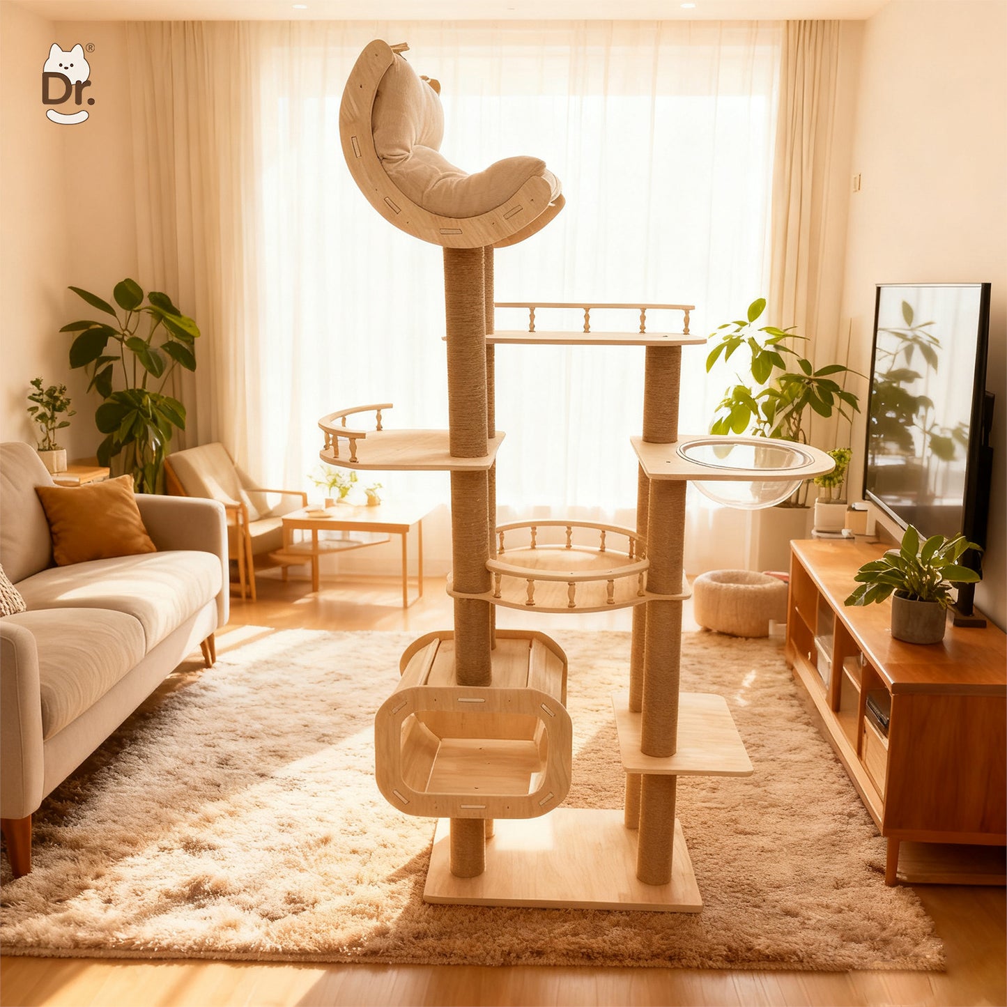 Large Solid Wood Cat Climbing Frame - Multi-Level Luxury Cat Tree with Scratching Post & Durable Wood Construction