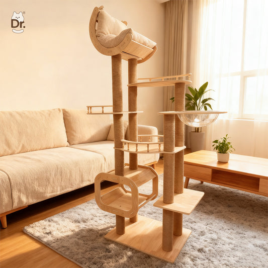 Large Solid Wood Cat Climbing Frame - Multi-Level Luxury Cat Tree with Scratching Post & Durable Wood Construction