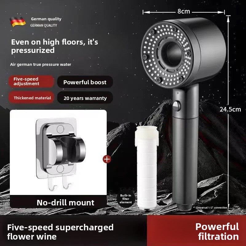 High-Pressure 5-Mode Shower Head with Built-in Water Purification Filter