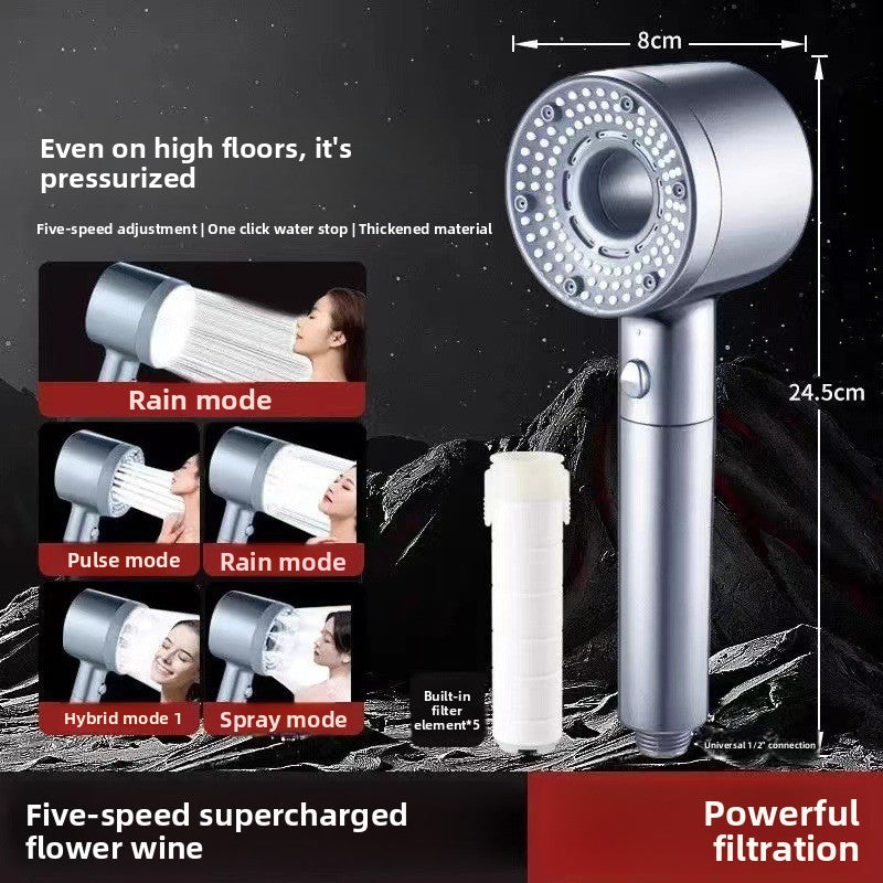 High-Pressure 5-Mode Shower Head with Built-in Water Purification Filter