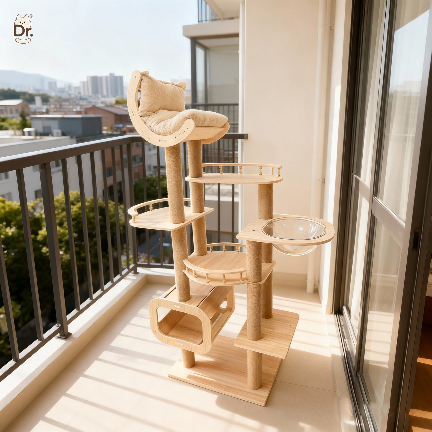 Large Solid Wood Cat Climbing Frame - Multi-Level Luxury Cat Tree with Scratching Post & Durable Wood Construction