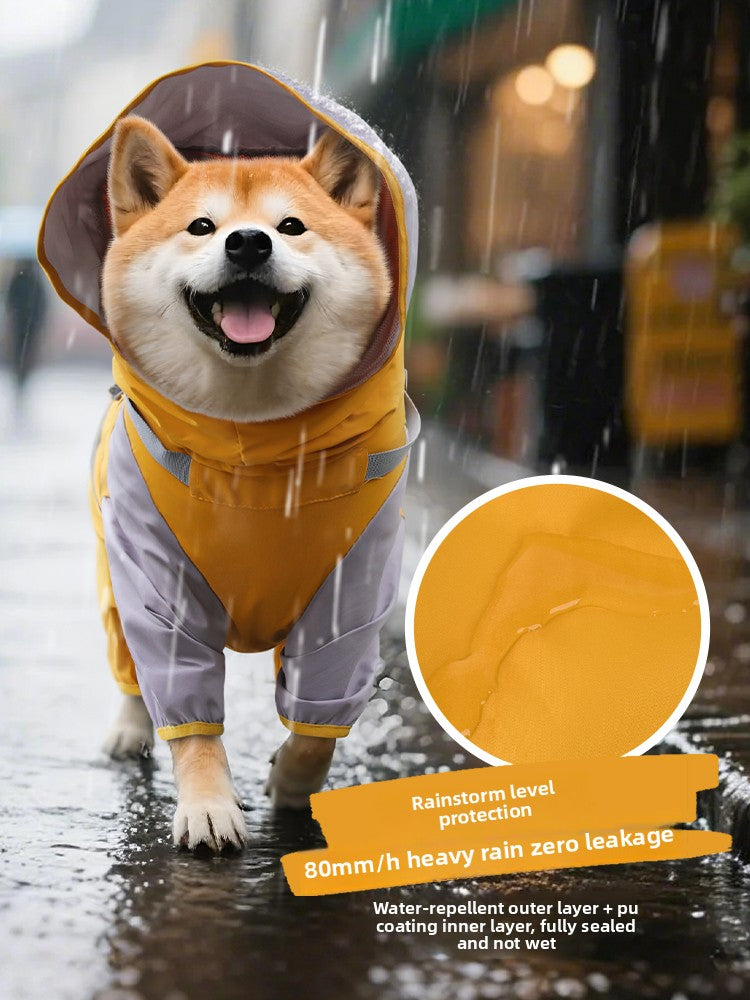 Premium Waterproof Pet Raincoat - Hooded Dog Poncho with Reflective Stripes - Outdoor Dog Rain Gear